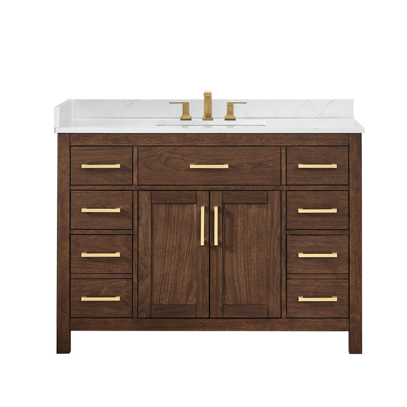 Beckett 48" Freestanding Single Bathroom Vanity with Quartz Top, Dark Walnut, Brushed Gold, Giotto Quartz