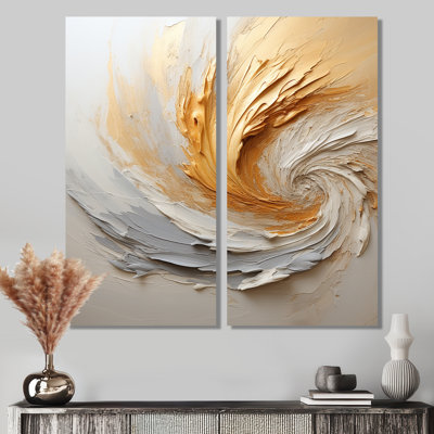 Peinture abstraite or et blanc en spirale I - art mural moderne