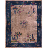 Room Size Chinese - Art Deco Wool Ivory Knotted Antique Rectangle 1920s Rug