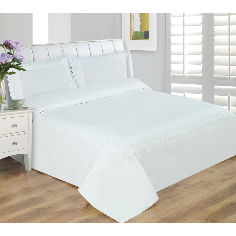  Ensemble de housse de couette en dentelle, Housse de couette double et 2 taies décoratives, Blanc