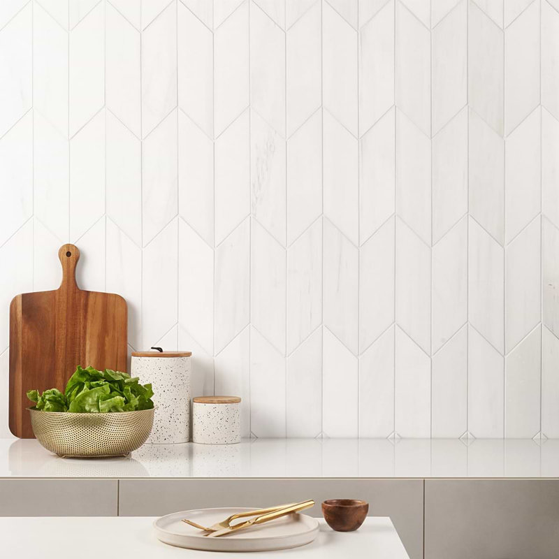 Bianco Dolomite 3x12 Chevron Honed Marble Tile