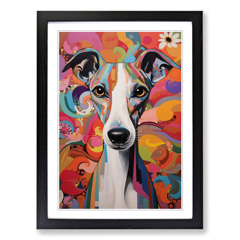 Whippet Modern Art - Framed Print, Black Framed, 46cm H x 34cm W