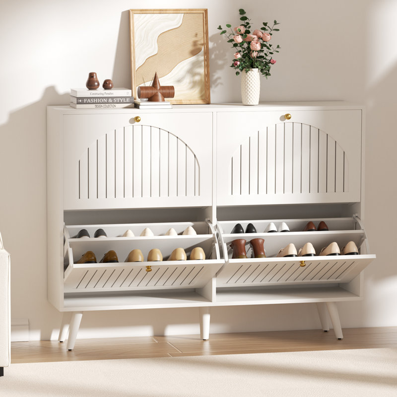 32 - Pair Shoe Storage Cabinet, Blanc