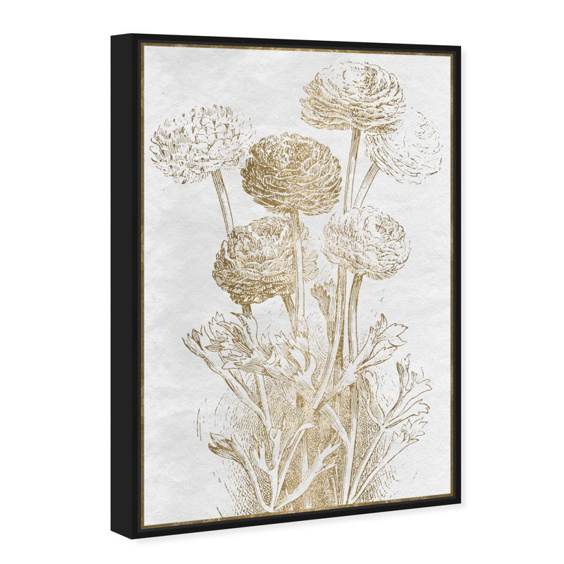 Dahlia et jonquille, croquis de bordure - impression, H 45 po x l 30 po, Cadre noir