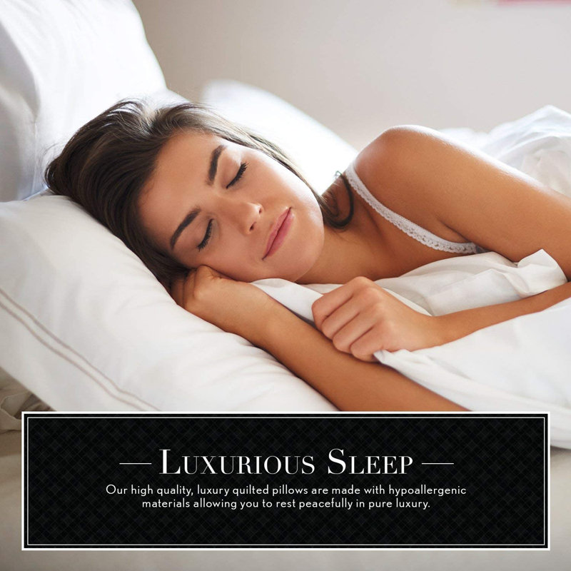 Italian Luxury Quilted Pillow, Queen Size, Set of 2, Soft Comfort Bedding Pillows