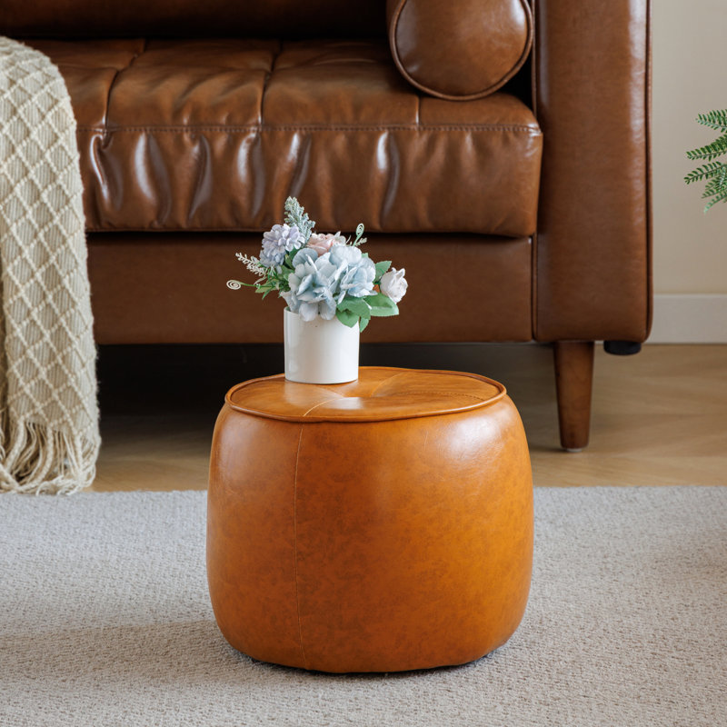 11.8In Small Tufted Round Upholstered Ottoman, Orange
