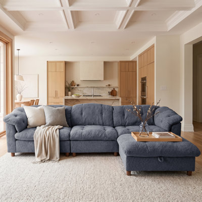 Canapé modulaire surdimensionné de 120 po avec repose-pieds avec rangement, repose-pieds capitonné en chenille pour salon, appartement, condo, salle familiale