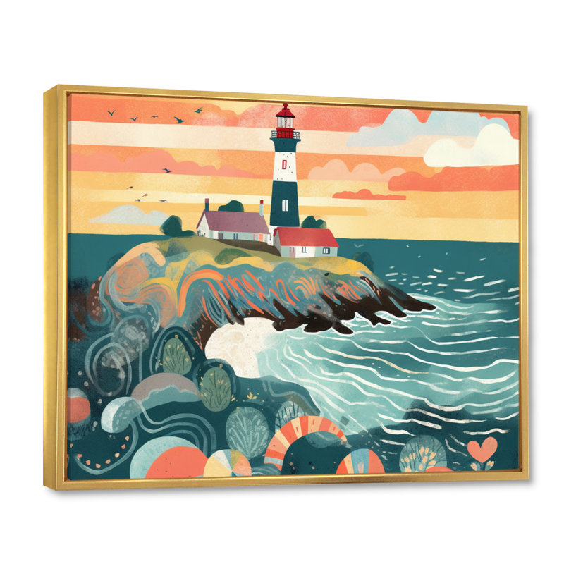 Phare côtier IV sur toile, H 24 po x l 32 po x P 1 po, Cadre flottant doré