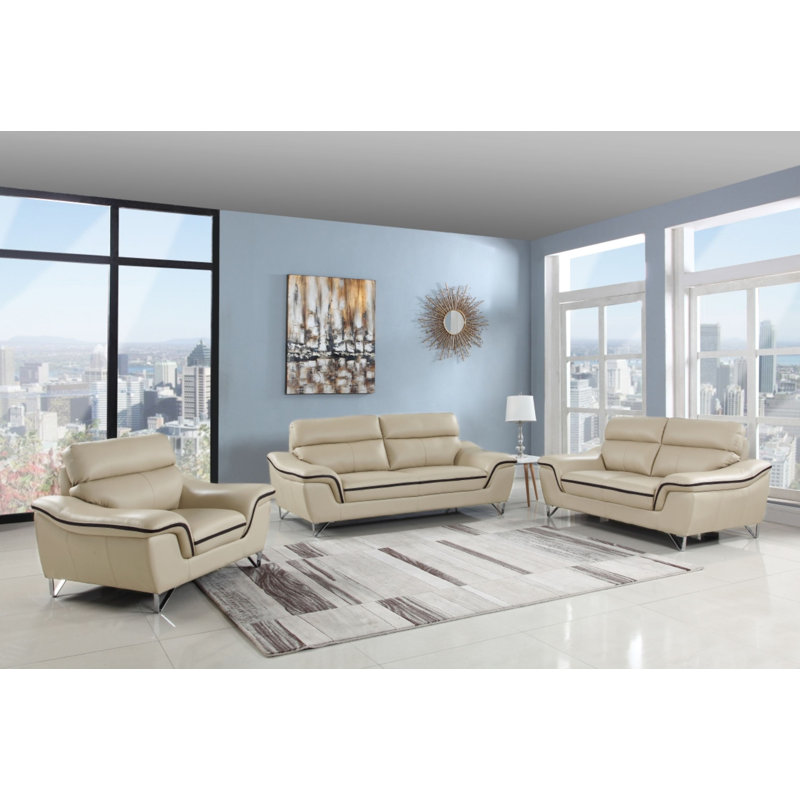Three Piece Indoor Gray Genuine Leather Six Person Seating Set Three Piece Indoor Gray Genuine Leather Six Person Seating Set
