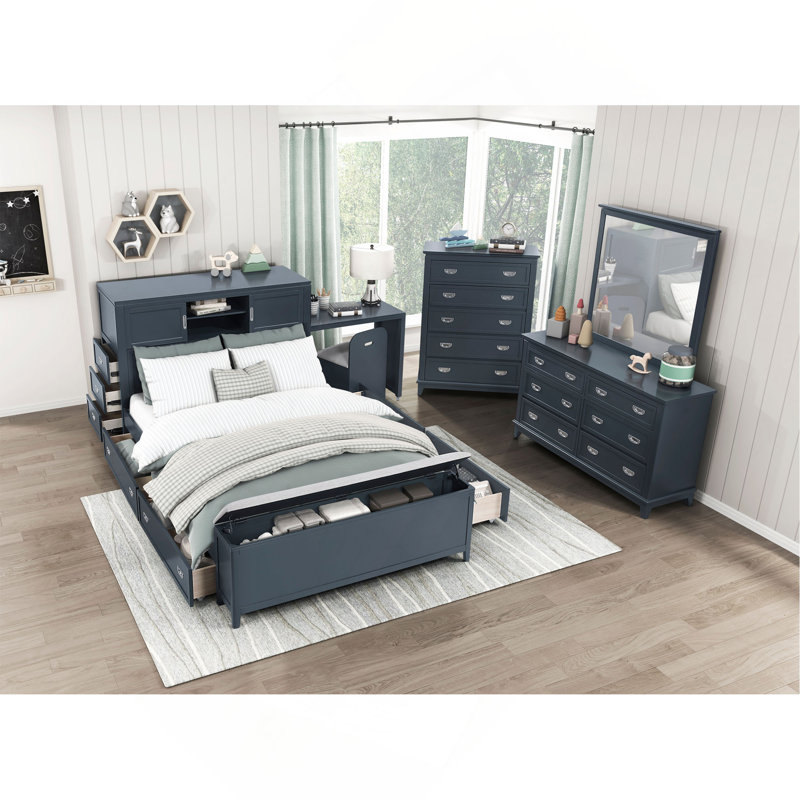 Commode avec 6 tiroirs, meubles de chambre à coucher modernes en bois 1pc, Marine