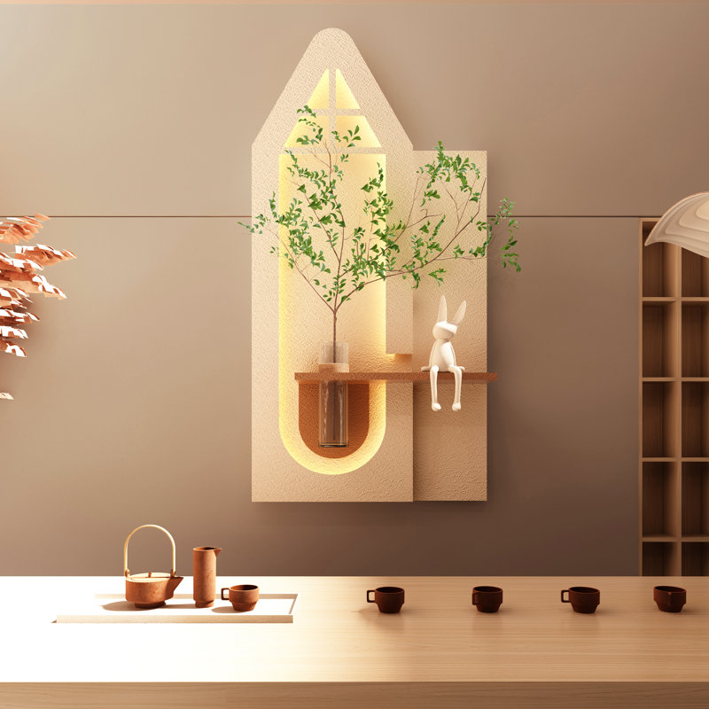Décoration murale réglable à DEL avec plantes simulées en 3D, vase en verre, statue de lapin, installation facile, Interface, pour les couloirs accueillants