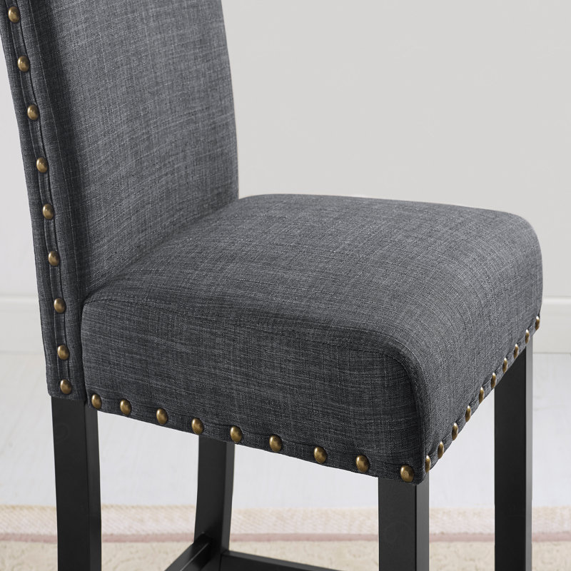 Ensemble de salle à manger à hauteur de comptoir en bois espresso avec tabourets cloutés en tissu brun clair, Gris