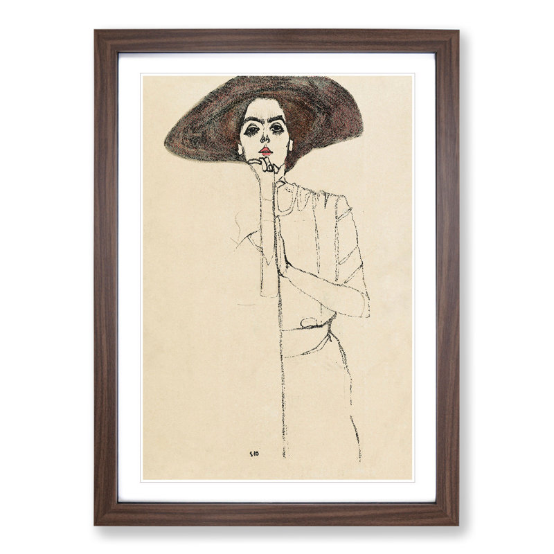 Portrait of a Woman Vol.1 by Egon Schiele - Framed Print, 36cm H x 27cm W x 2cm D, Walnut Framed