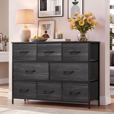 Commode Chaseburg à 8 tiroirs pour chambre à coucher, commode noire avec grands tiroirs de rangement pour entrée, commode à tiroirs avec cadre robuste pour salon