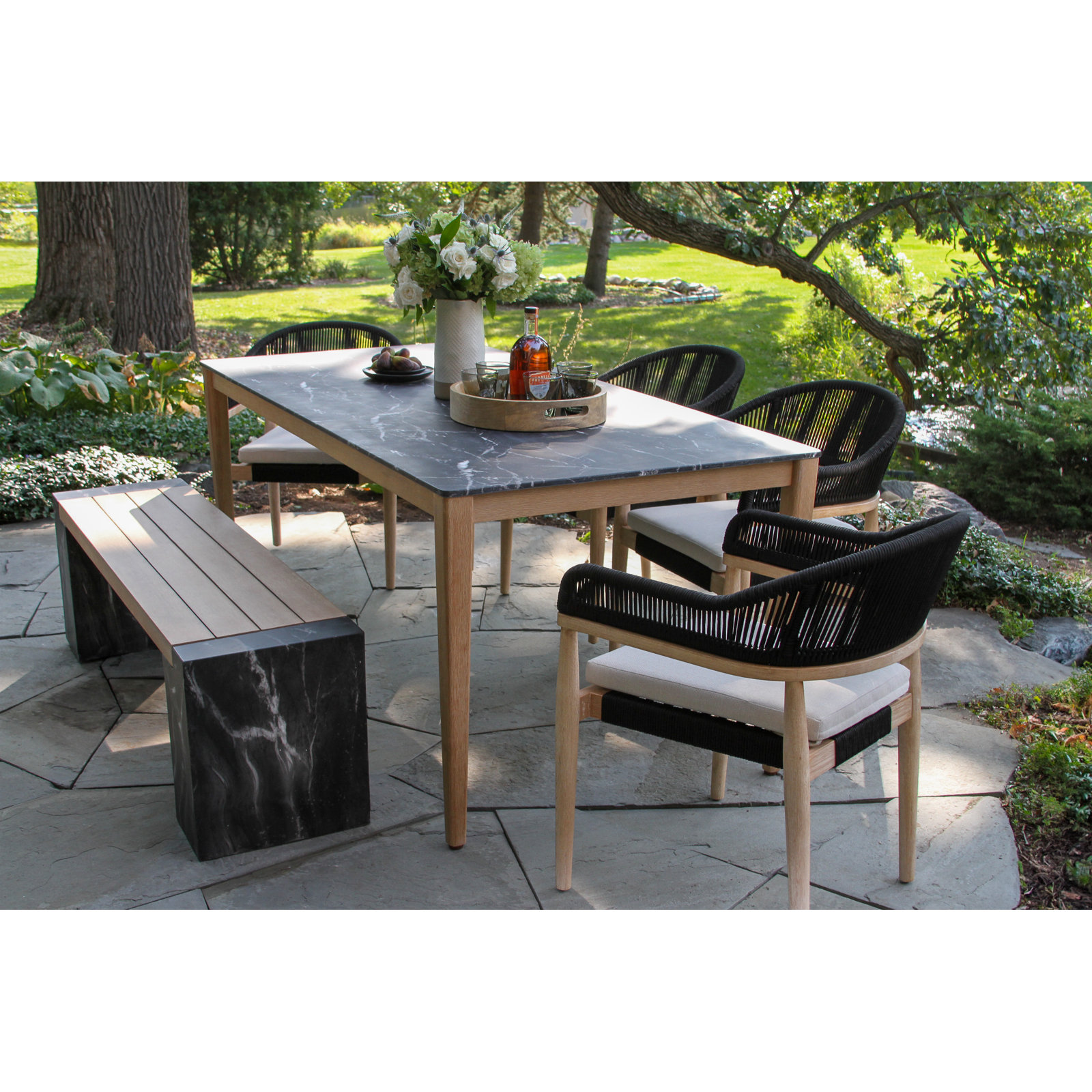 Posey 6 Pc. Marble Composite Dining Set, Black
