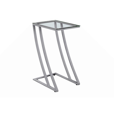 Accent Table, C-Shaped, End, Side, Snack, Living Room, Bedroom, Tempered Glass Metal, Contemporary, Modern