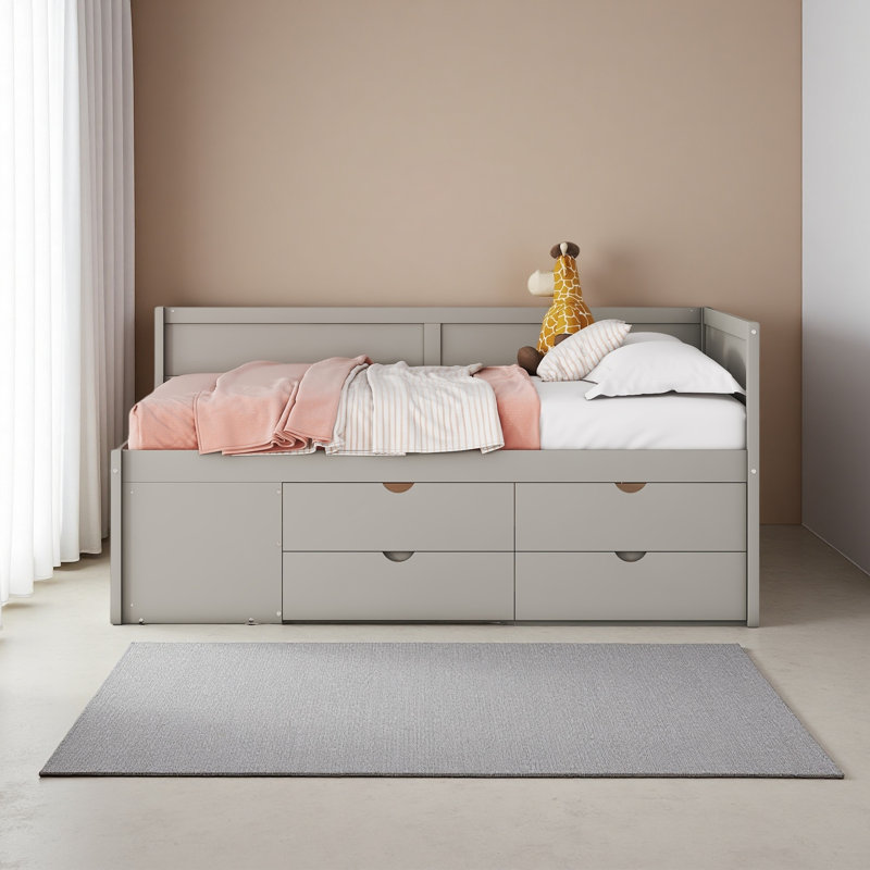 Lit de jour avec tiroirs et tablettes, Gris, Complet/Double