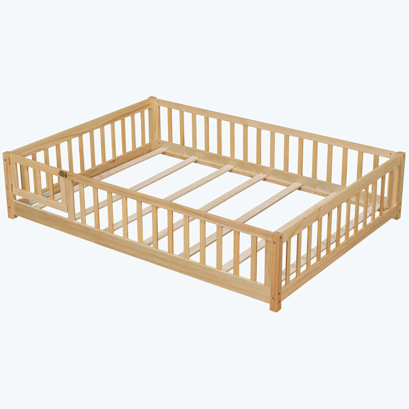 Floor Platform Bed with Fence Guardrails and Door