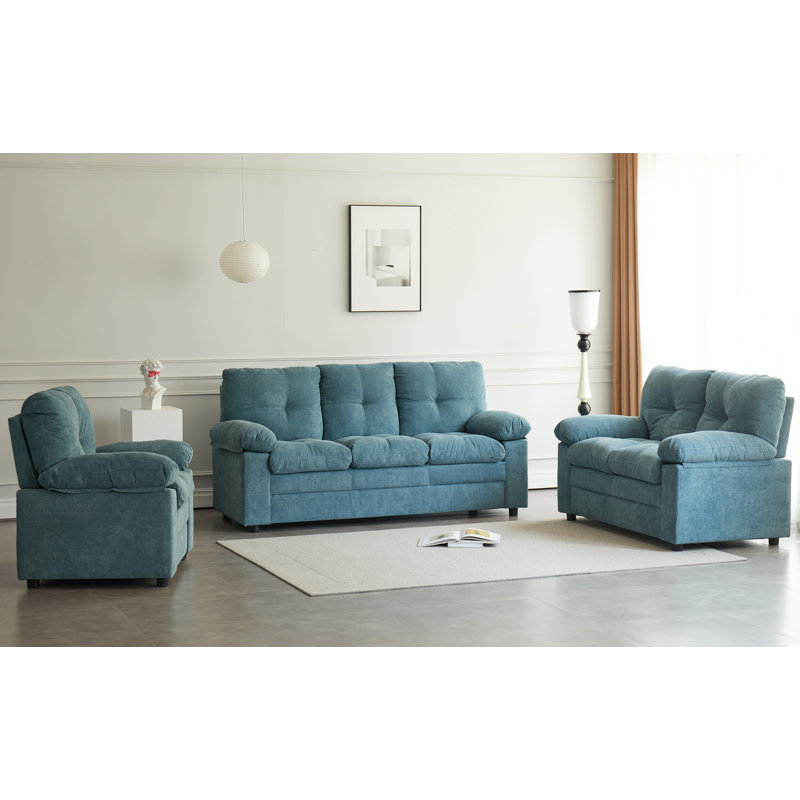 Ensemble de salon en coton 3 pièces, Bleu