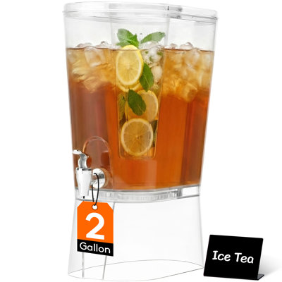 2 Gallon Drink Dispenser For Parties, Large Plastic Beverage Container For Juice/Tea/Soda With Stand & Ice Core, Clear Lemonade Dispenser With Spigot, Bpa Free Water Pitcher For Hosting