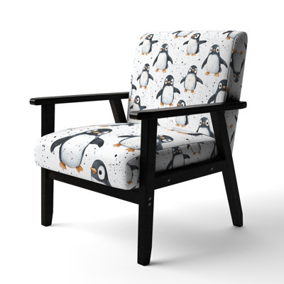 Kids Animals Upholstered Chair - Soft Penguins Black Arm Chair