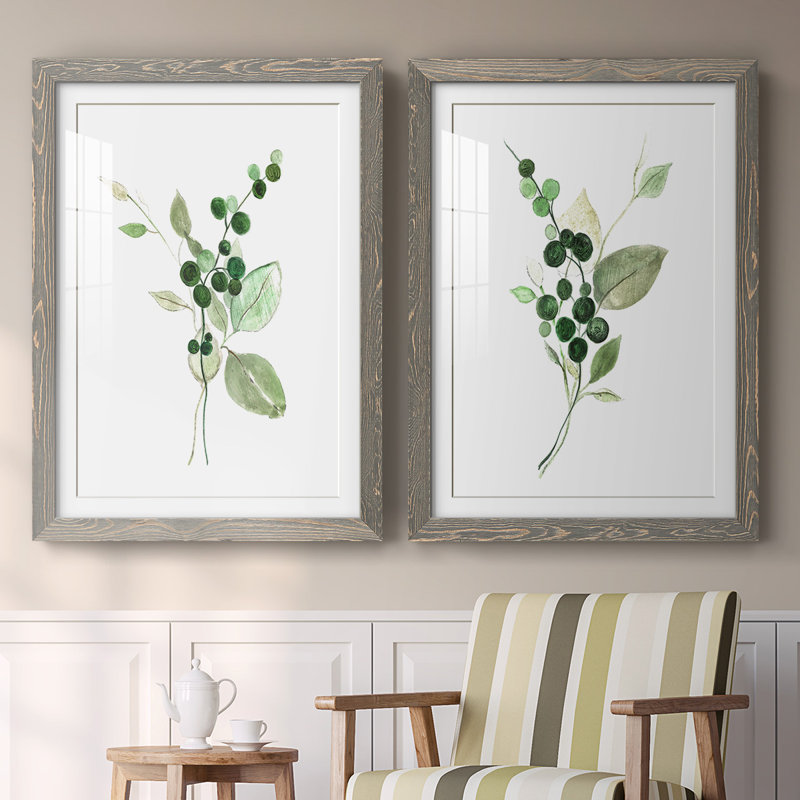 Brins verts I - reproduction encadrée de qualité supérieure - prêt à être accroché, H 31,5 po x l 88 po x P 1,5 po, Gris