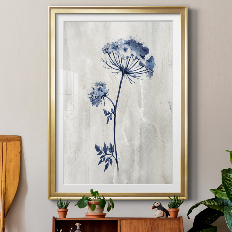" Indigo Botanical I " by J Paul, 30.5" H x 42.5" W x 1.5" D, Gold Framed