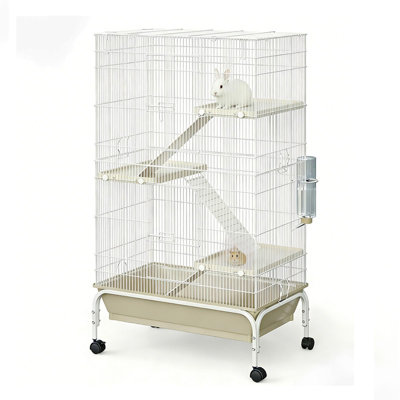 47" Tall 4-Tier Ferret & Chinchilla Cage, Rolling Small Animal Enclosure with Ramp & Deep Tray