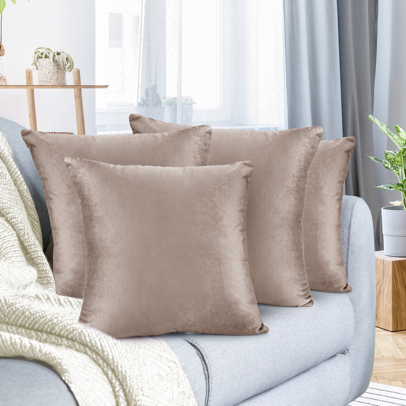 Housse de coussin en velours , H 16 po x l 16 po, Taupe