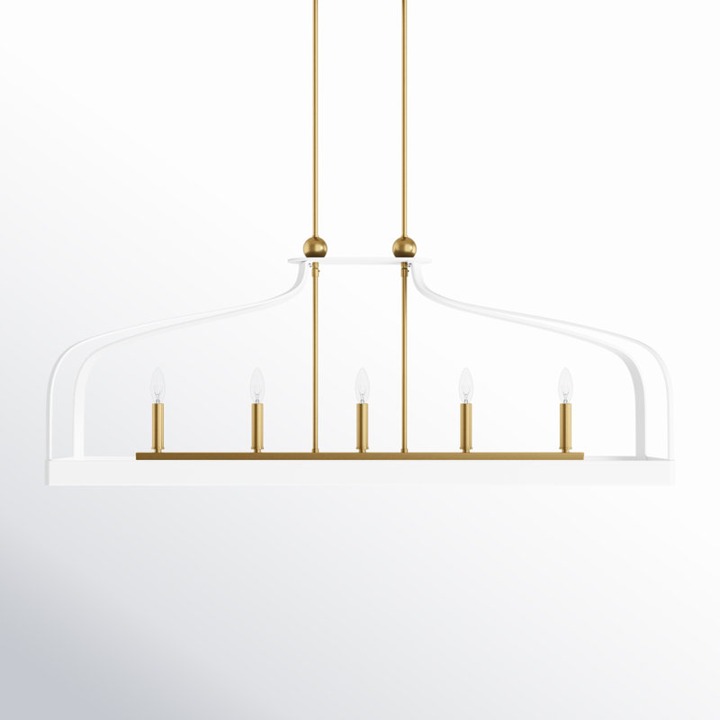Kenmore 5 - Light Kitchen Island Rectangle Chandelier in White/Gold, White/Gold