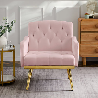 Fauteuil confortable en velours rose avec pieds en métal - Profitez d'une expérience confortable pour ajouter une touche romantique à votre chambre