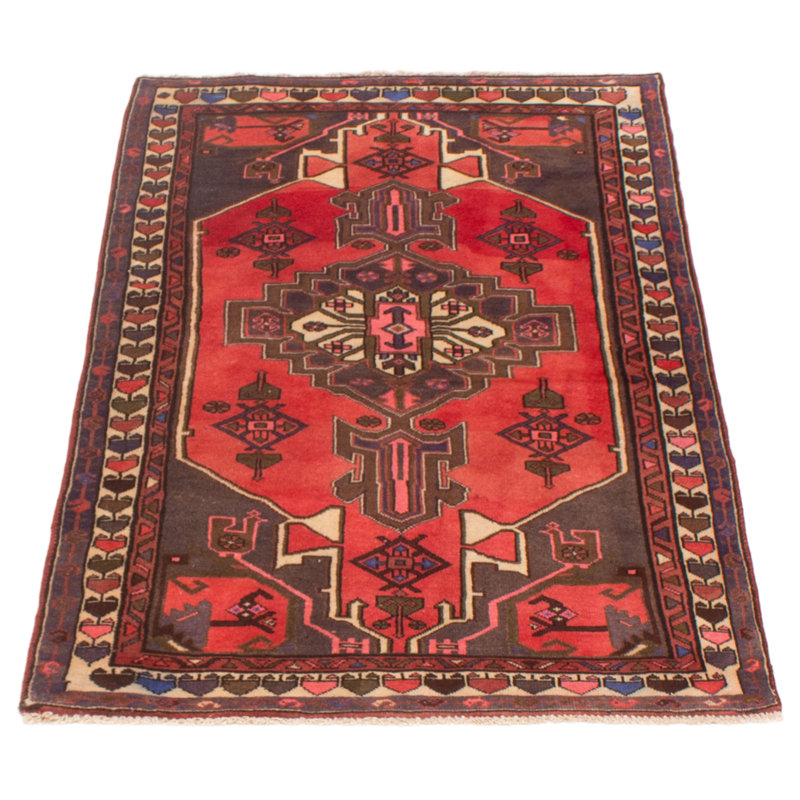 Tapis rouge / brun unique de 3 pi 7 po x 6 pi 2 po Zahiyah
