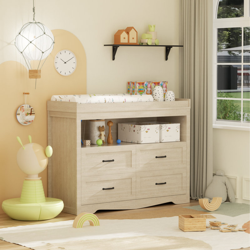 Hessle 47.2'' Solid Wood Baby Changing Table With Four Drawers And Open Storage Space