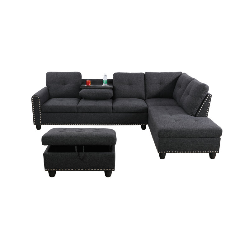 Ahuva Upholstered Sectional Left Hand Facing, Right Hand Facing, Gray Linen Blend