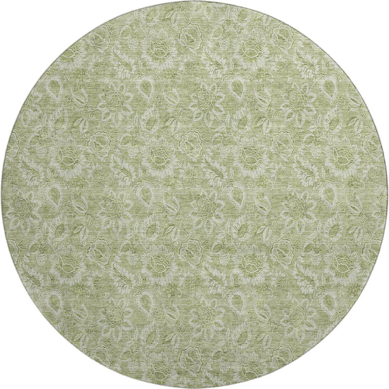 Premium Machine Washable Prisco Aloe Rug, Round 8'
