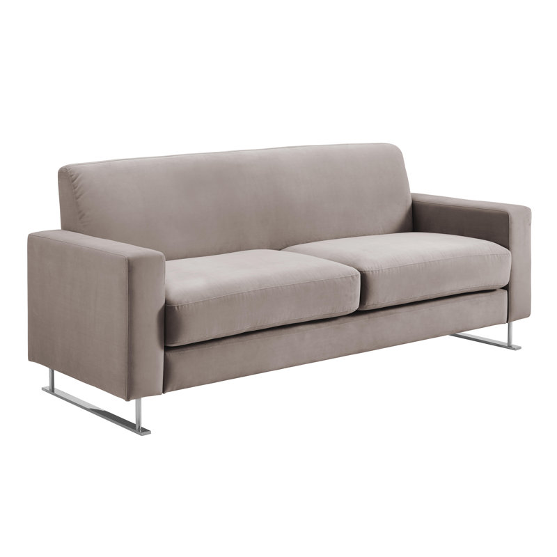 Elle Decor Baylie Mid-Century Modern Sofa with Chrome Sleigh Legs, Taupe