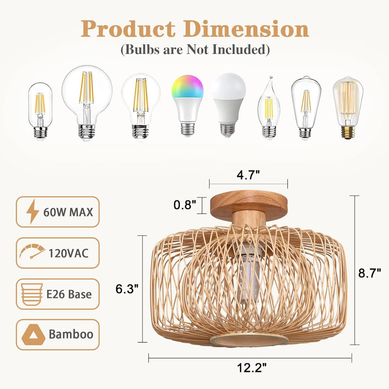 Rattan Flush Mount Ceiling Light