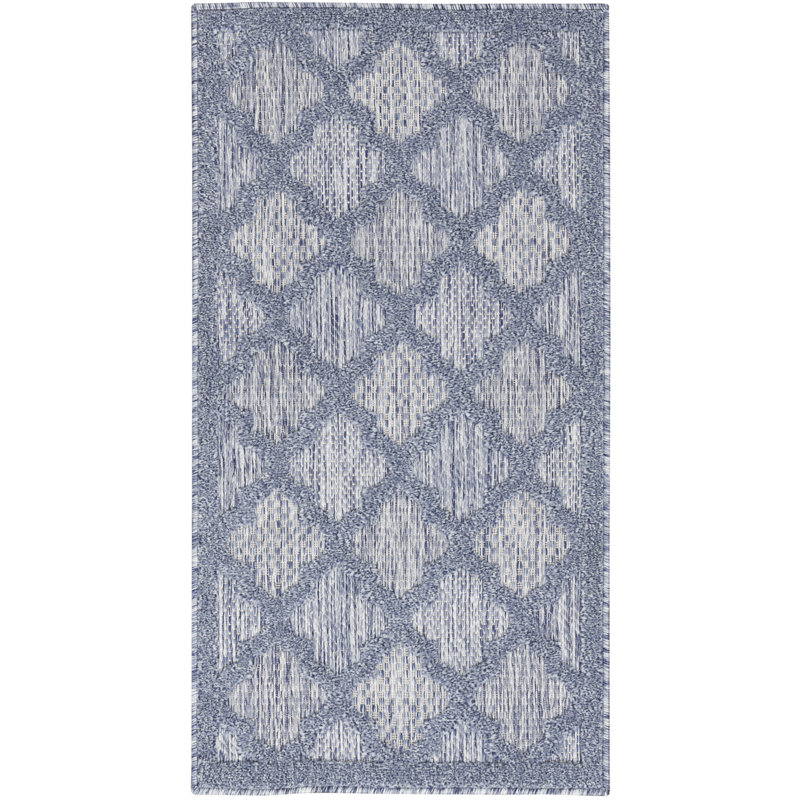 Adianey Red Barrel Studio Easy Care Trellis Denim Blue Indoor/Outdoor Area Rug, Runner 2' x 4'