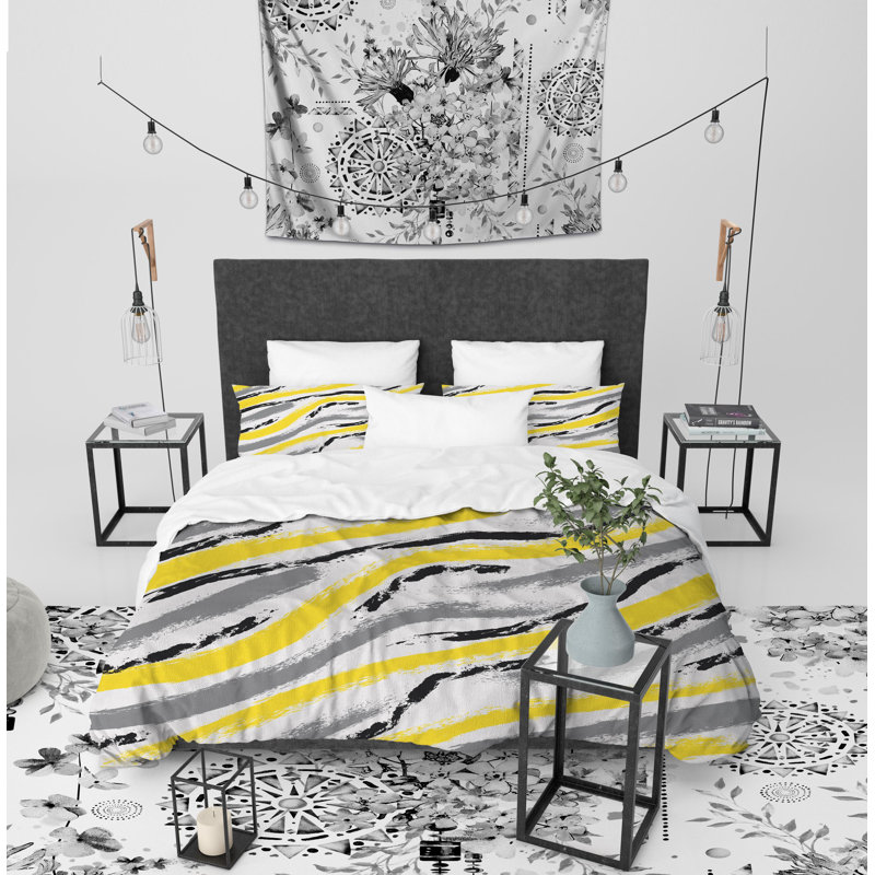 Minimal Brush Polyester Twill Abstract Duvet Cover, King Duvet Cover + 2 Pillow Cases