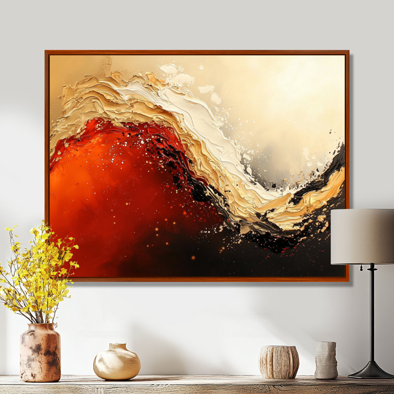 «Red and Golden Desert Wave I», impression d'art mural abstrait, H 30 po x l 40 po, Brun