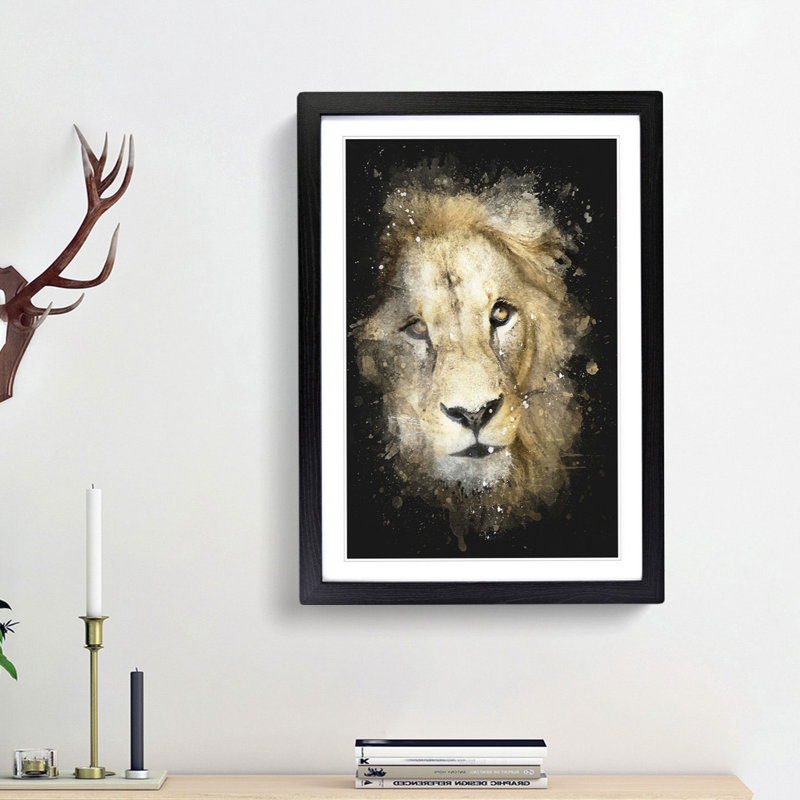 The Face of a Lion - Picture Frame Graphic Art Print, 45cm H x 33cm W x 2cm D, Black Framed