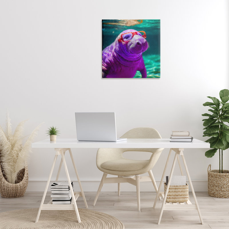 Manatee with Glasses Canvas Wall Art by Sean Parnell, 24" H x 24" W