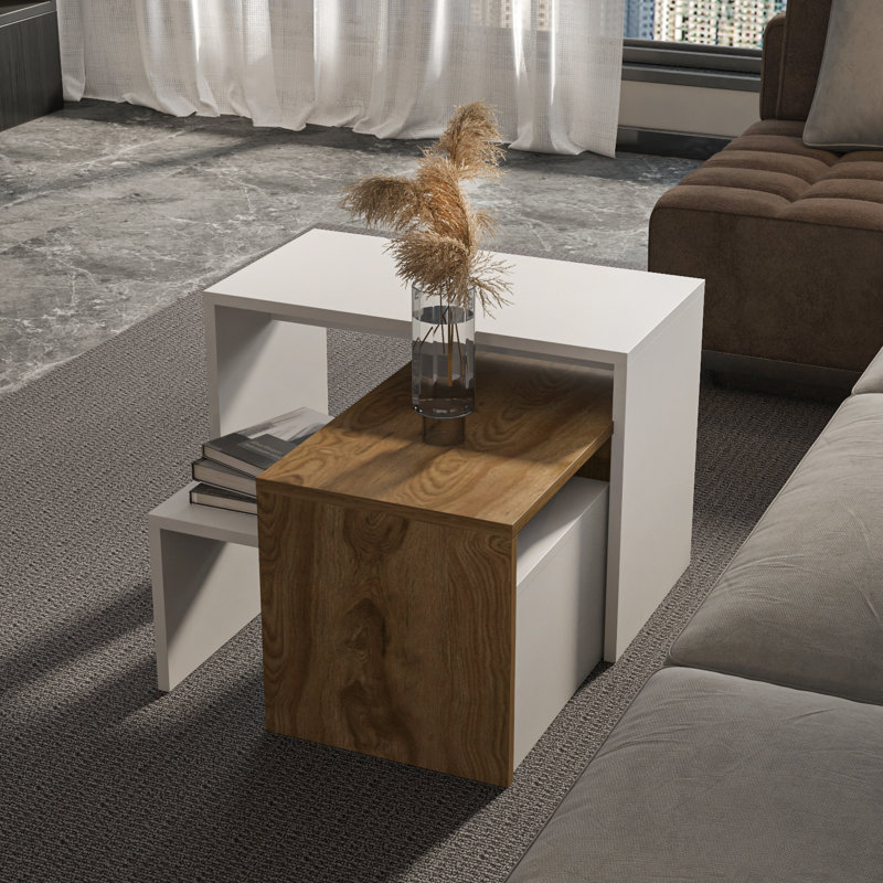 Shalesa Modern Nesting Table, Oak Wood