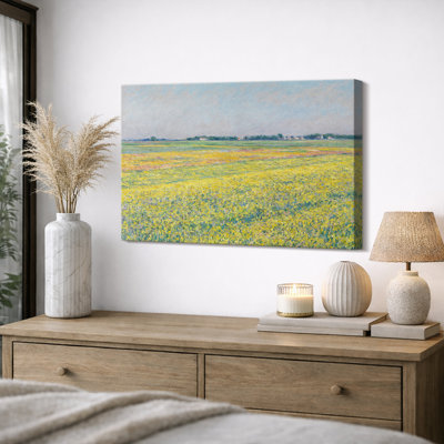 Œuvre de paysage jaune pré de fleurs sauvages, images de salon champ printanier lumineux, art mural impression sur toile giclée.