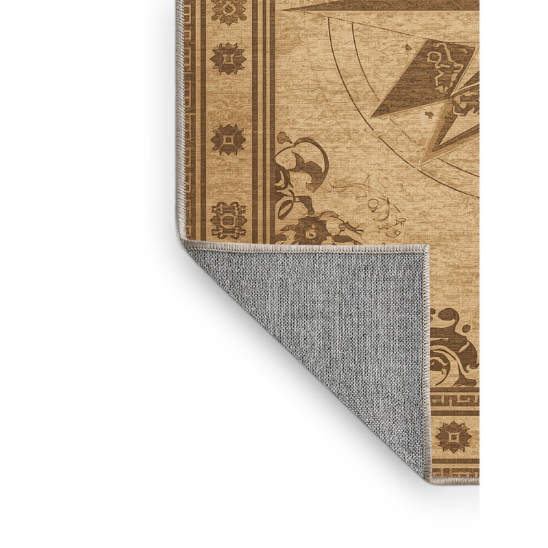 Tapis oriental beige classique lavable à la machine Parnika Compass Rose, 8 x 10