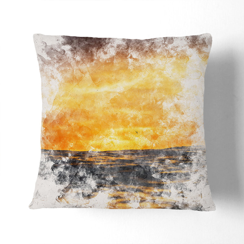 Ocean of Clouds Watercolour Cushion with Filling, 40cm H x 40cm W x 15cm D, Stone