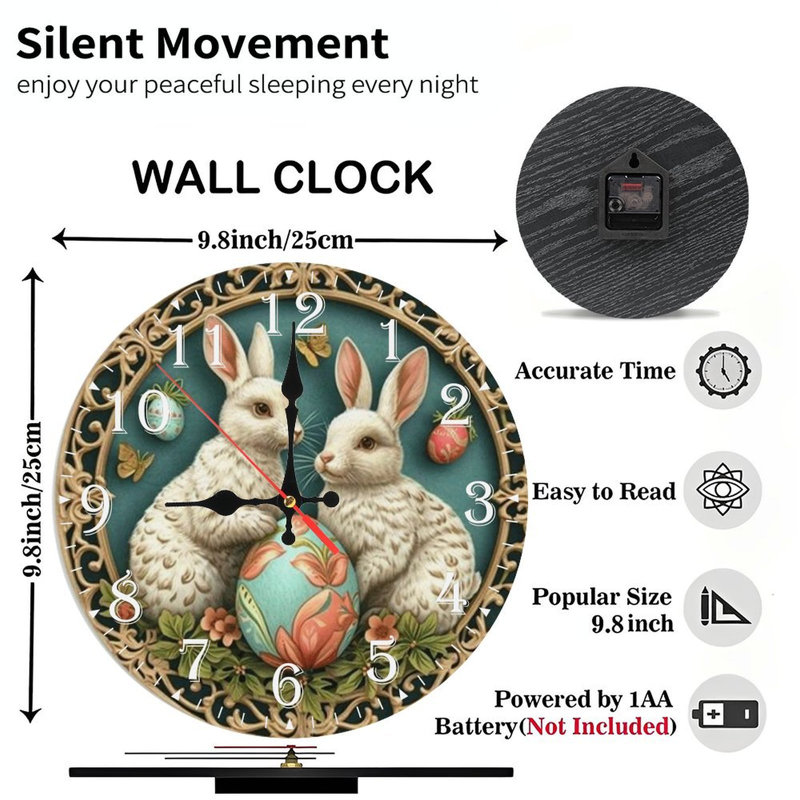 Horloge murale en bois 10 po, mouvement silencieux, à piles (piles AA non incluses), décor artistique, parfait pour les décorations