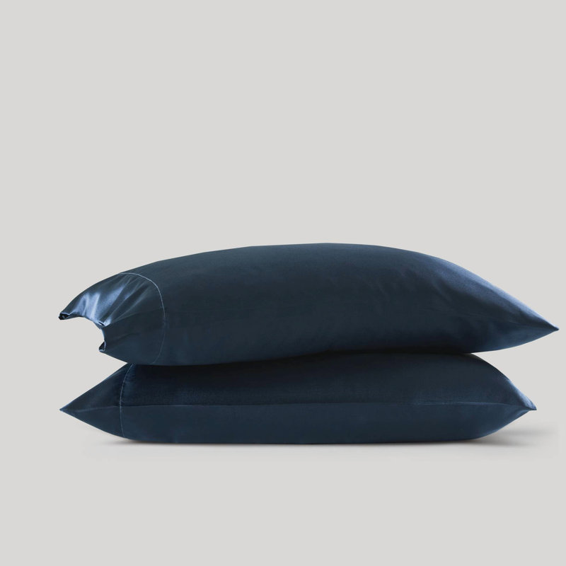 2 taies d'oreiller de luxe standard 100% satin de minuit bleu, texture lisse, extrémité ouverte, réduire la casse, sensation soyeuse, douceur sur les cheveux, -