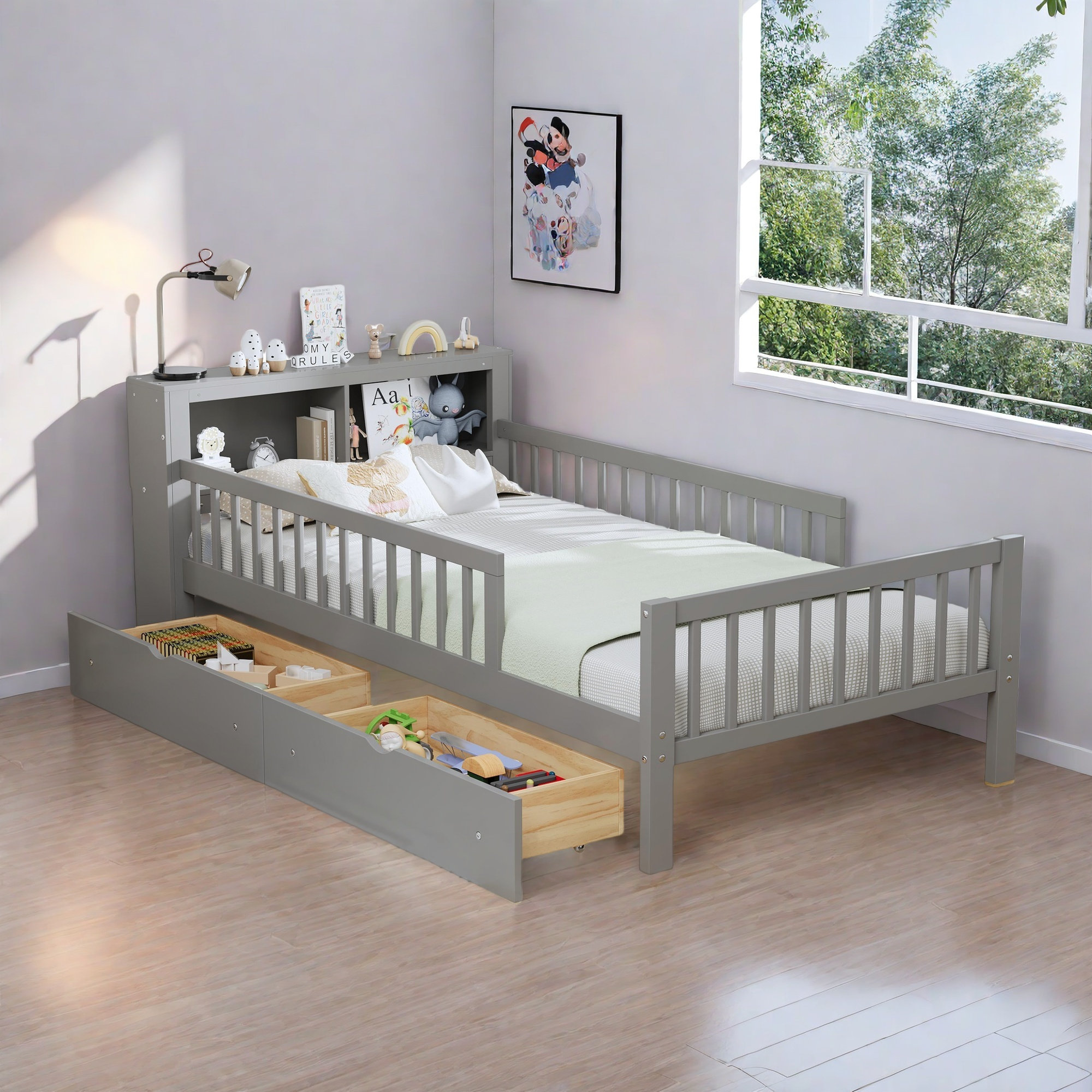 Lark Manor™ Bed With Headboard Storage Rack, Two Drawers And Three-side ...