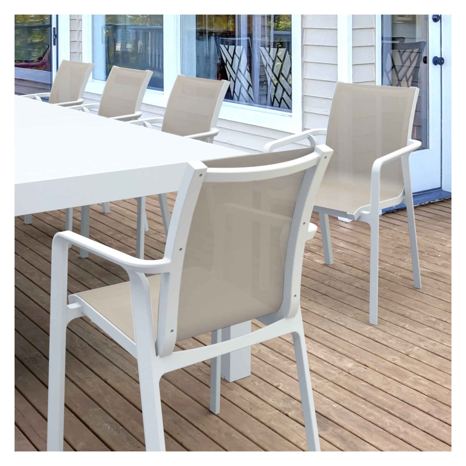 Farrah 118'' Rectangular 10 - Person Outdoor Dining Set, White/Taupe